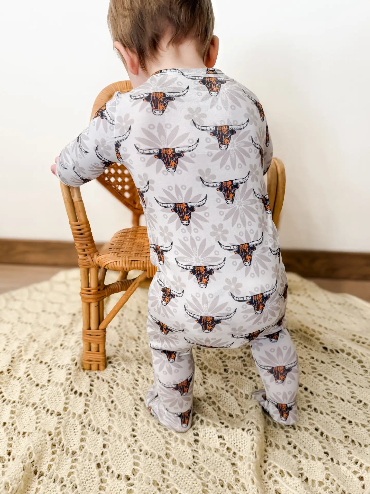 Afc Western Cow Baby Footed Bamboo Pajamas