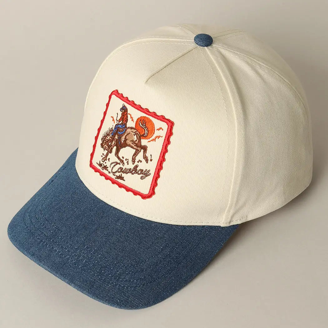 Cowboy Horse Embroidery Patch Denim Cap