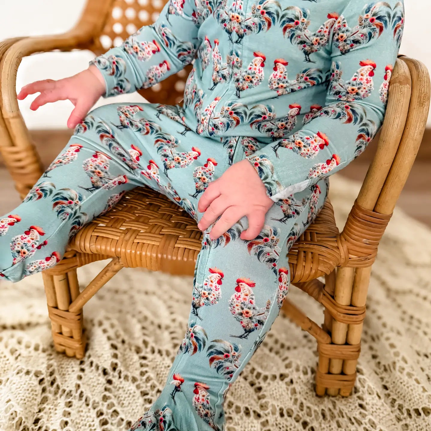Afc Floral Chicken Baby Footed Bamboo Pajamas