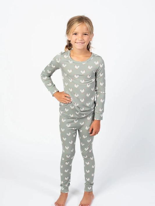 Sage Chickens Toddler/Youth Bamboo Pajama Set