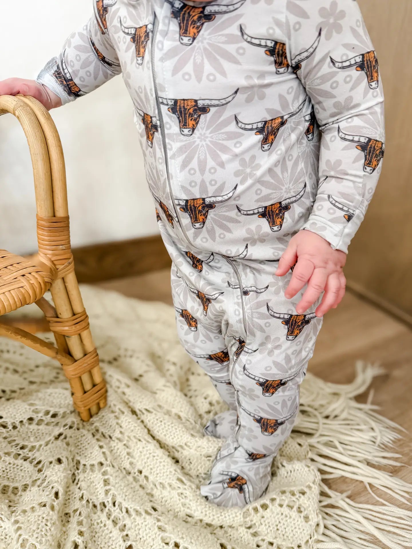 Afc Western Cow Baby Footed Bamboo Pajamas