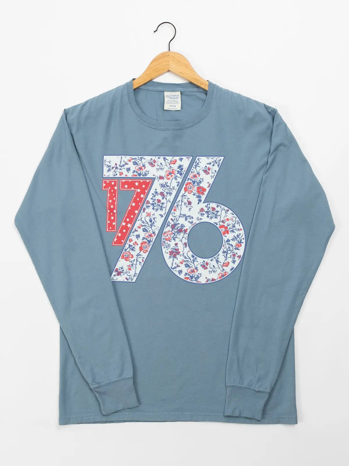 **PRE-ORDER** Western Patriotic Floral '1776' Blue Graphic Long Sleeve