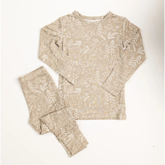 Bamboo Toddler Two-Piece Pajama Taupe Woodland Animal