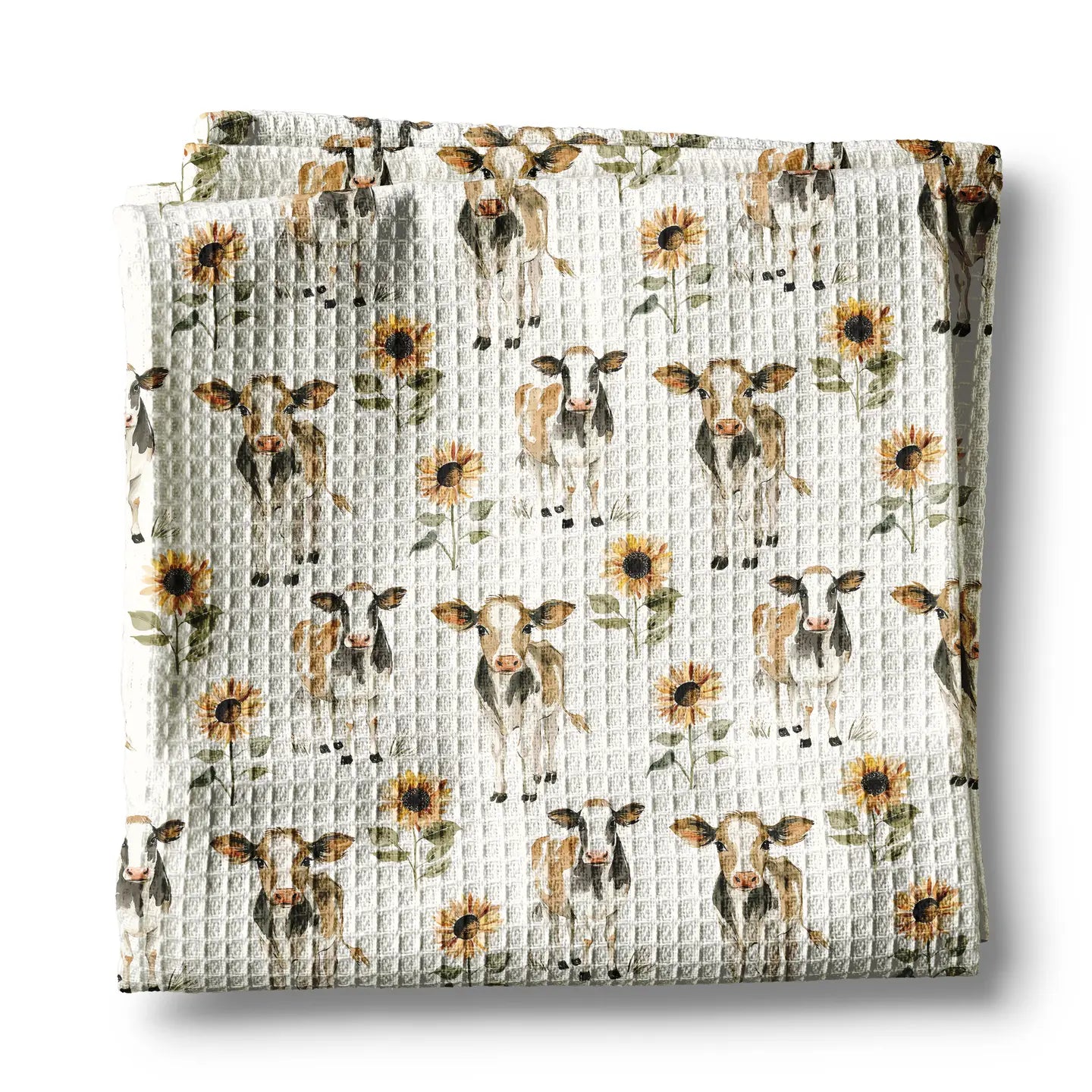 Cow Sunflower Waffle Kitchen Towel