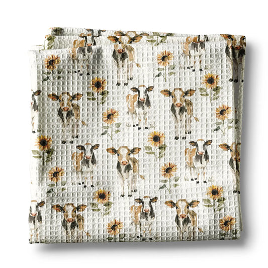 Cow Sunflower Waffle Kitchen Towel