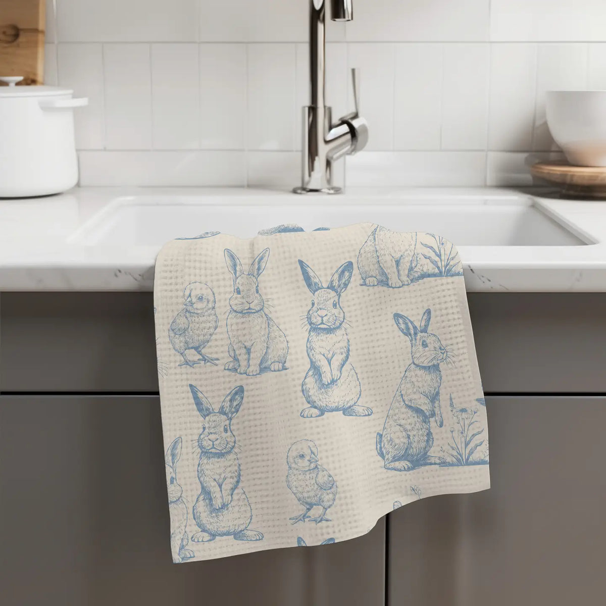 Easter Bunny Spring Kitchen Waffle Towel