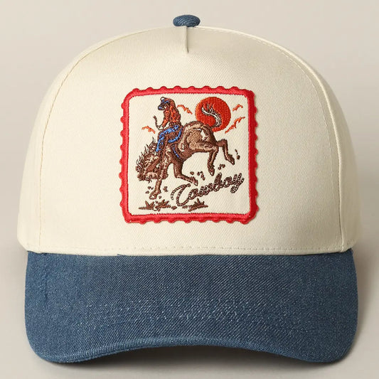 Cowboy Horse Embroidery Patch Denim Cap