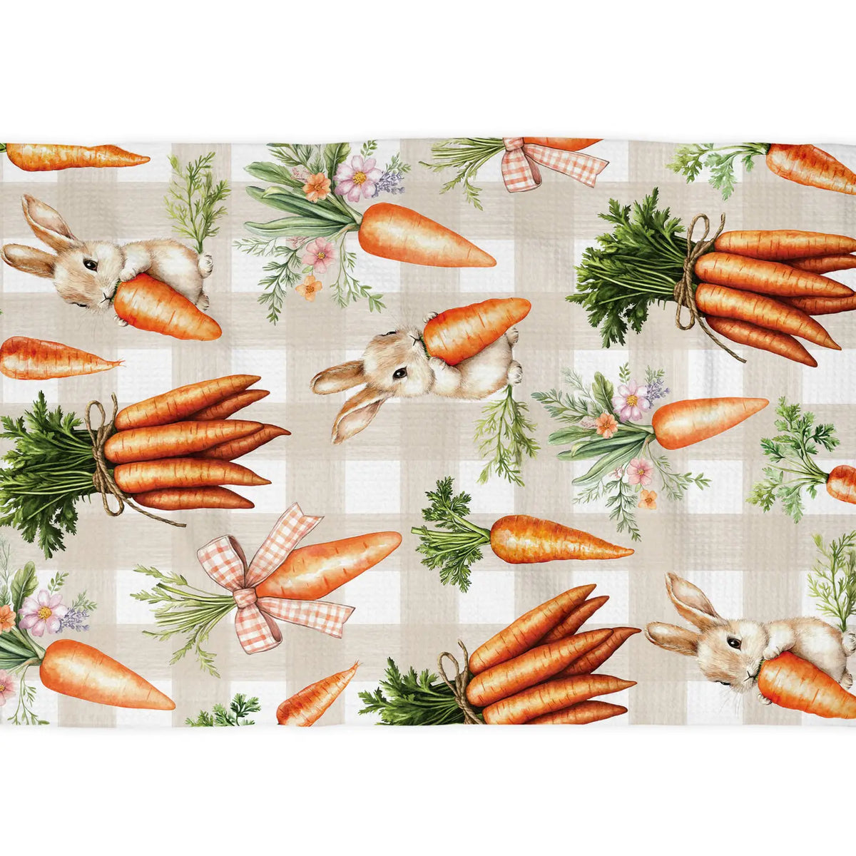 Carrot Easter Bunny Spring Waffle Kitchen Towel